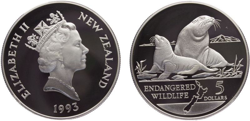 New Zealand Commonwealth Elizabeth II 5 Dollars 1993 (Mintage 20000) Conservatio...