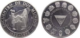 Nicaragua Republic 1 Cordoba 1991 Mo Mexico City mint(Mintage 10000) Ibero-American Series I, Encounter of two Worlds Silver PF 27g KM# 77
