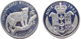 Niue New Zealand Dependent State Elizabeth II 5 Dollars 1992 (Mintage 25000) Conservation, Endangered Wildlife, Jaguar Silver PF 10g KM# 60