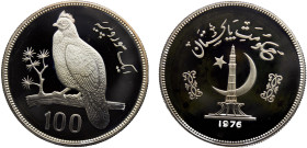 Pakistan Islamic Republic 100 Rupees 1976 Royal mint(Mintage 5837) Conservation, Tropogan pheasant Silver PF 28.9g KM# 40