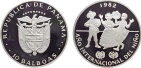 Panama Republic 10 Balboas 1982 CHI Balerna mint(Mintage 8460) International Year of the Child Silver PF 26.5g KM# 79