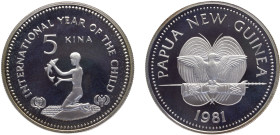 Papua New Guinea Constitutional Monarchy Elizabeth II 5 Kina 1981 (Mintage 8775) International Year of the Child Silver PF 26.6g KM# 18