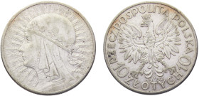 Poland First Republic 10 Złotych 1932 MW Warsaw mint "Polonia" Silver XF 22g Y# 22