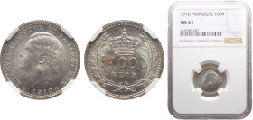 Portugal Kingdom Manuel II 100 Reis 1910 Silver NGC MS64 KM# 548