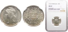 Portugal First Republic 10 Centavos 1915 Silver NGC MS62 KM# 563