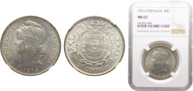 Portugal First Republic 50 Centavos 1916 Silver NGC MS63 KM# 561