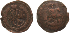 Russia Empire Ekaterina II AE Denga 1788 Krasny mint Mint Error Struck Over a Thinner Planchet Copper VF 3.3g C# 56.1