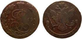 Russia Empire Ekaterina II 5 Kopecks 1769 ЕМ Ekaterinburg mint Copper XF 41.4g C#59.3