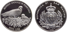 San Marino Republic 5000 Lire 1996 (Mintage 35000) Conservation, Endangered Animals, eagle Silver PF 18.1g KM# 340