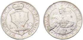 San Marino Republic 10 Lire 1933 R Rome mint(Mintage 25000) "Sant Agatha" Silver AU 10g KM# 10