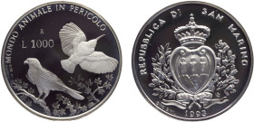 San Marino Republic 1000 Lire 1993 R Rome mint Conservation, Wildlife Protection, Tichodroma Muraria Silver PF 14.6g KM# 292