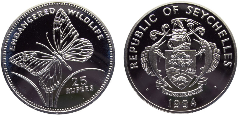 Seychelles Republic 25 Rupees 1994 PM Pobjoy Mint(Mintage 20000) Conservation, E...