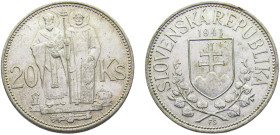 Slovakia Republic 20 Korun 1941 St. Cyril and St. Methodius Silver UNC 15g KM# 7