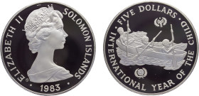 Solomon Islands Commonwealth Nation Elizabeth II 5 Dollars 1983 CHI Balerna mint(Mintage 5775) International Year of the Child Silver PF 28.8g KM# 16...