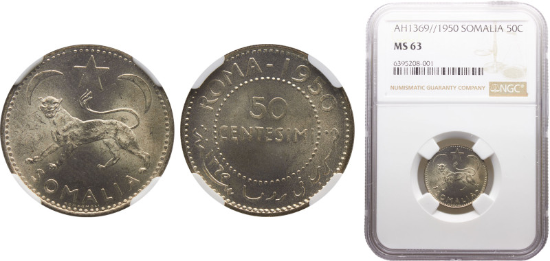 Somalia Trust Territory 50 Centesimi 1950 Rome mint Silver NGC MS63 KM# 4
