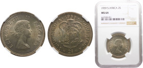 South Africa Commonwealth Elizabeth II 2 Shillings 1959 Pretoria mint 1st portrait Silver NGC MS64 KM# 50