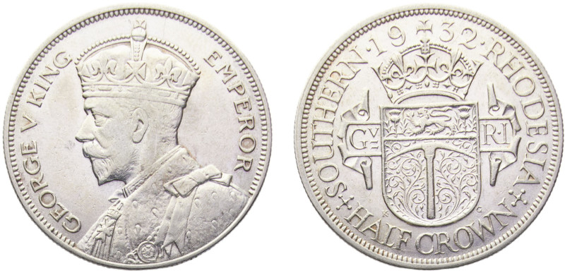 Southern Rhodesia British colony George V ½ Crown 1932 Royal mint Silver AU 14.1...