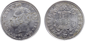 Spain Kingdom Juan Carlos I 1 Peseta 1975 *19-80 Madrid mint Mint Error Struck Over a 50 Cents coin Aluminium UNC 1g KM# 806