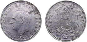 Spain Kingdom Juan Carlos I 1 Peseta 1975 *19-80 Madrid mint Mint Error Struck Over a 50 Cents coin Aluminium UNC 1g KM# 806