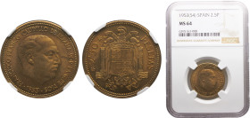 Spain Nationalist Government Francisco Franco 2½ Pesetas 1953 *19-54 Madrid mint Aluminium-bronze NGC MS64 KM# 785