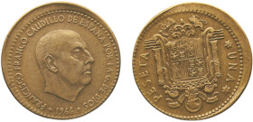 Spain Nationalist Government Francisco Franco 1 Peseta 1966 *19-67 Madrid mint Mint Error Struck 10% Off Cente Aluminium-bronze AU 3.5g KM# 796