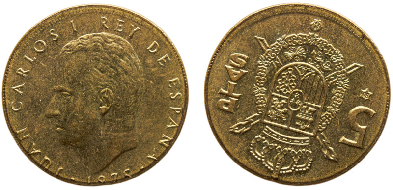 Spain Kingdom Juan Carlos I 5 Pesetas 1975 *19-80 Madrid mint Mint Error Hybrid ...