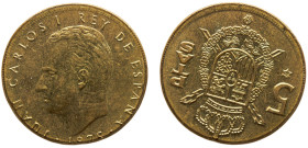 Spain Kingdom Juan Carlos I 5 Pesetas 1975 *19-80 Madrid mint Mint Error Hybrid Struck on Bronze Planchet of 1 Peseta Aluminium-bronze UNC 3.5g KM# 80...