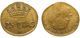 Spain Kingdom Juan Carlos I 25 Pesetas 1975 *19-80 Madrid mint Mint Error Hybrid Struck on Bronze Planchet of 1 Peseta Aluminium-bronze UNC 3.5g KM# 8...
