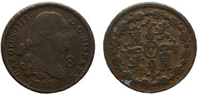Spain Kingdom Carlos IV 8 Maravedis 1792 Segovia mint Copper XF 11.4g KM# 428