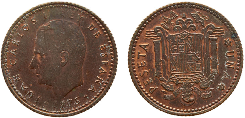Spain Kingdom Juan Carlos I 1 Peseta 1975 *19-80 Madrid mint Mint Error Struck w...