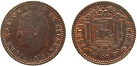 Spain Kingdom Juan Carlos I 1 Peseta 1975 *19-80 Madrid mint Mint Error Struck with Metal Copper, Patina Copper UNC 4.2g KM# 806