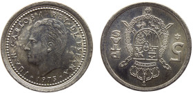 Spain Kingdom Juan Carlos I 5 Pesetas 1975 *19-80 Madrid mint Mint Error Hybrid Struck Obverse 1 Peseta & Reverse 5 Pesetas Copper-nickel UNC 5.8g KM#...