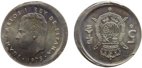 Spain Kingdom Juan Carlos I 5 Pesetas 1975 *19-80 Madrid mint Mint Error Struck 12% Off Cente Copper-nickel UNC 5.7g KM# 807