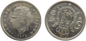 Spain Kingdom Juan Carlos I 5 Pesetas 1975 *19-80 Madrid mint Mint Error Rotated about 15 Degrees, concave with reverse impression on other side Coppe...