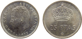 Spain Kingdom Juan Carlos I 25 Pesetas 1975 *19-80 Madrid mint Mint Error Rotated about 180 Degrees Copper-nickel UNC 8.6g KM# 808
