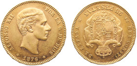 Spain Kingdom Alfonso XII 25 Pesetas 1876 *18-76 DEM Madrid mint 2nd portrait Gold UNC 8g KM# 673