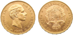 Spain Kingdom Alfonso XII 25 Pesetas 1878 *18-78 DEM Madrid mint 2nd portrait Gold UNC 8g KM# 673