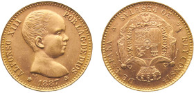 Spain Kingdom Alfonso XIII 20 Pesetas 1887 *19-62 PGV Madrid mint(Mintage 11000) 1st portrait Gold UNC 6.46g KM# 693