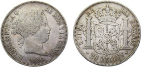 Spain Kingdom Isabel II 20 Reales 1856 Madrid mint Silver XF 26g KM#609.2