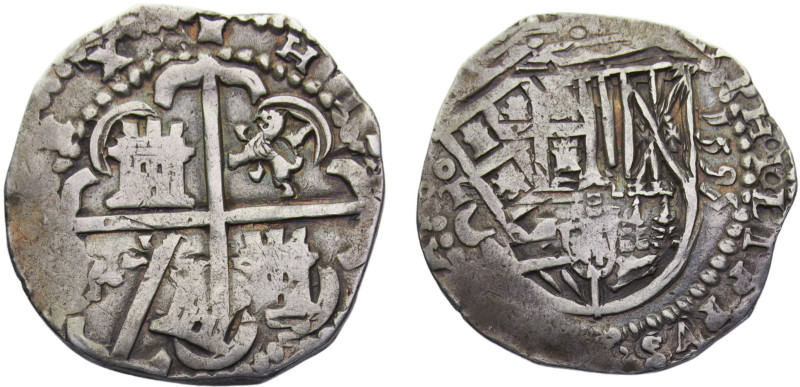 Spain Kingdom Philip II 4 Reales 1595 To C Toledo mint Cob coinage Silver XF 13....