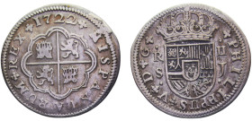 Spain Kingdom Philip V 2 Reales 1722 S J Seville mint 1st type Silver XF 5g KM# 307