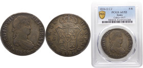 Spain Kingdom Fernando VII 8 Reales 1816 S CJ Seville mint 2nd portrait Silver PCGS AU53 KM#466.4