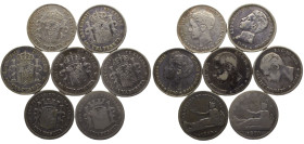 Spain Kingdom & Provisional Government 1 Peseta 1869-1903 Madrid mint 7 Lots Silver VF