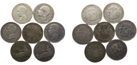 Spain Kingdom & Provisional Government 1 Peseta 1869-1904 Madrid mint 7 Lots Silver VF