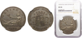 Spain Provisional Government 5 Pesetas 1870 *18-70 SNM Madrid mint Silver NGC XF45 KM# 655