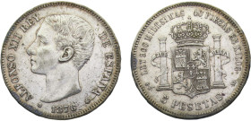 Spain Kingdom Alfonso XII 5 Pesetas 1876 *18-76 DEM Madrid mint 1st portrait Silver XF 25.1g KM# 671
