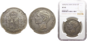 Spain Kingdom Alfonso XII 5 Pesetas 1878 *18-78 EMM Madrid mint 2nd portrait Silver NGC XF45 KM# 676
