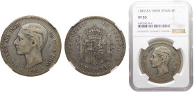 Spain Kingdom Alfonso XII 5 Pesetas 1881 *18-81 MSM Madrid mint 2nd portrait Silver NGC VF35 KM# 676