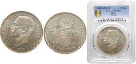 Spain Kingdom Alfonso XII 5 Pesetas 1882 *18-82 MSM Madrid mint 3rd portrait Silver PCGS MS64 KM# 688
