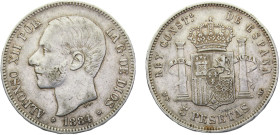 Spain Kingdom Alfonso XII 5 Pesetas 1884 *18-84 MSM Madrid mint 3rd portrait Silver XF 25g KM# 688